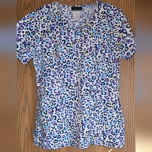 Cherokee Cheetah Print Small Scrub Top